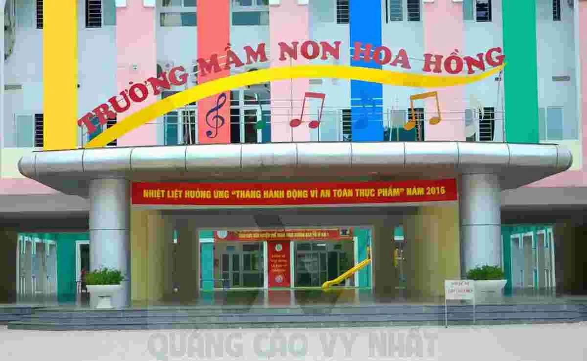 BẢNG HIỆU TRƯỜNG MẦM NON cổng trường mầm non hoa hồng